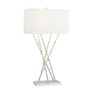 Metal Bamboo Shoots And Marble Table Lamp With Linen Shade