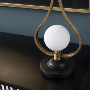 Modern Table Lamp With Brushed Gold And Matte Black, Black Organza Drum Shade, Nightlight Feature
