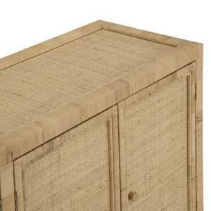 W Tan Wooden Four Door Credenza Sideboard