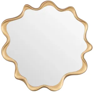 Bloom & Flutter Wavy Gold Accent Round Wall Mirror