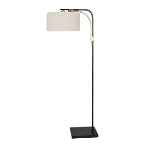 Black And Gold Metal Floor Lamp With Linen Shade