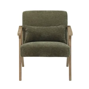 Earthy Green Upholstered Accent/arm Chair With Light Natural Wood Frame