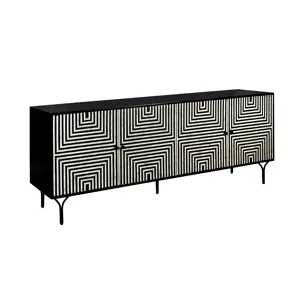 4-door Black/ivory Bone Inlay Media Credenza/sideboard