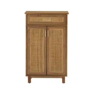 Brown Wooden Two Door One Drawer Accent Cabinet