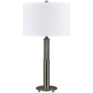 Gunmetal Gray Table Lamp With White Linen Shade
