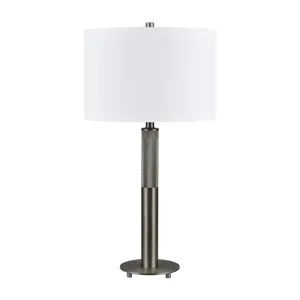 Gunmetal Gray Table Lamp With White Linen Shade