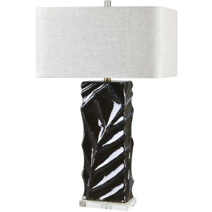 Ceramic Table Lamp With Crystal Base And Rectangular Linen Beige Shade