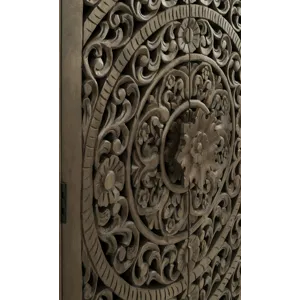 2-door Brown Wood Grain Hand Carved Tall Accent Cabinet