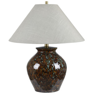 Ceramic Table Lamp With Grey Linen Shade