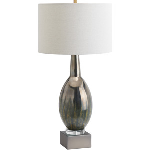 Glass Table Lamp With Oat Linen Shade