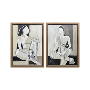 Petals & Portraits 2-piece Modern Abstract Framed Canvas Wall Art Set