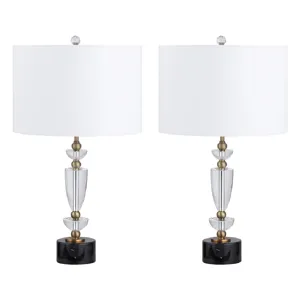 Crystal Table Lamp With White Linen Shade