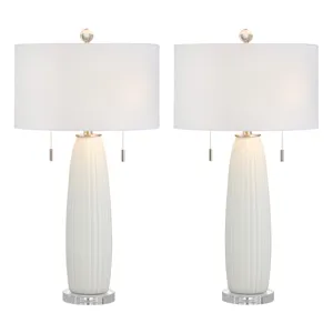 Avril Modern White Ceramic Table Lamp With White Linen Shade