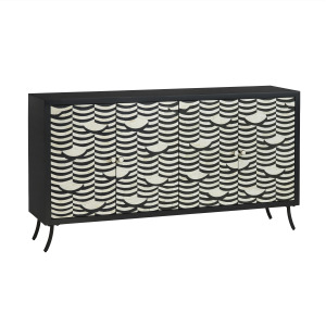 4-door Black/ivory Bone Inlay Media Credenza/sideboard