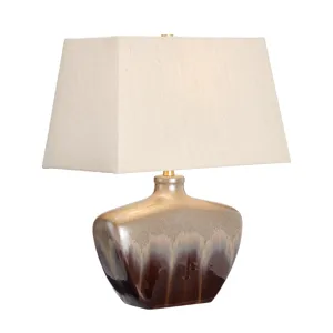 Ceramic Table Lamp With Rectangular Oat Linen Shade Crystal Base