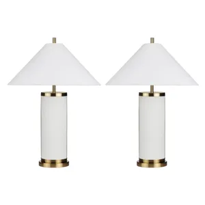 Set Of 2 Metal Table Lamp With Linen Shade