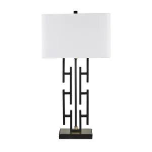 Black Metal Table Lamp With Rectangular Linen Shade
