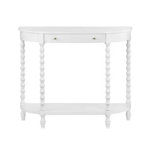 40 In. White Solid Wood 1 Drawer Accent Demilune Console/sofa Table