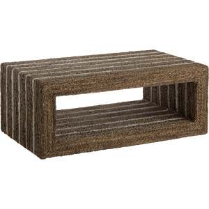 Brown Wood And Rope Rectangular Cocktail Coffee Table