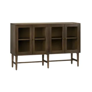 W Brown Wood Four Door Media Credenza Sideboard