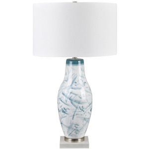 Ceramic Table Lamp With White Linen Drum Shade