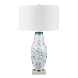 Ceramic Table Lamp With White Linen Drum Shade