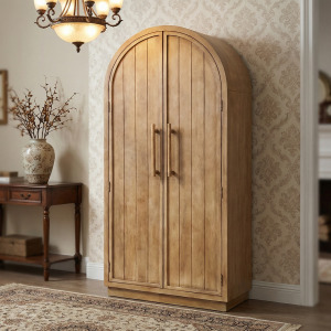 2-door Tan With Yellow Undertones Tall Accent Cabinet