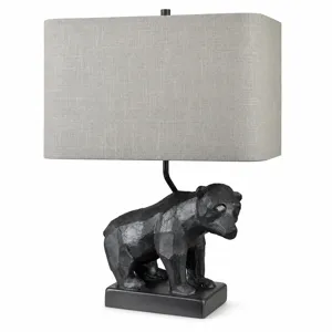 Hammered Black Bear Table Lamp With Linen Shade