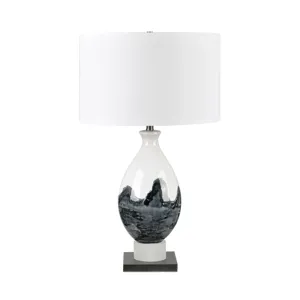 Ceramic Table Lamp With White Linen Drum Shade