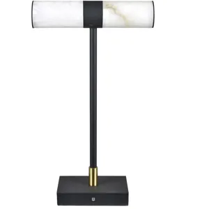 Black Matte Metal Task Lamp With Black Marble Specialty Shade
