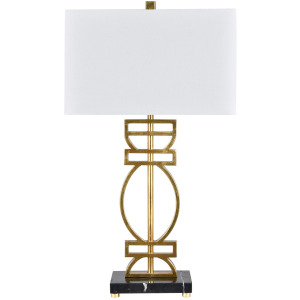 Metal Table Lamp With Marble Base And Linen Shade