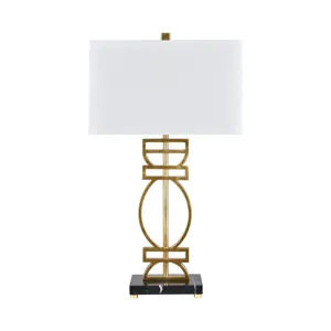 Metal Table Lamp With Marble Base And Linen Shade