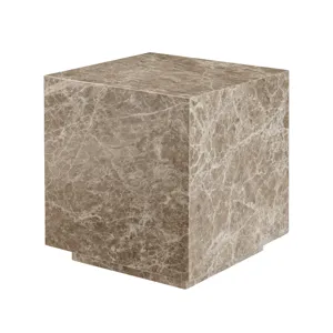 Beige Marble Square Accent End Table