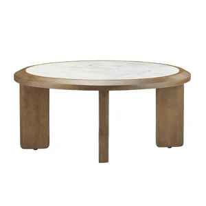 Brown Wood With Marble Top Round Coffee/cocktail Table