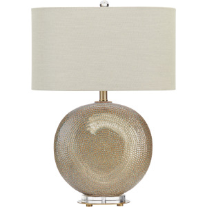 Ceramic Table Lamp With Crystal Base And Beige Linen Oval Shade