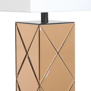 Bronze Glass Table Lamp With White Rectangular Shade