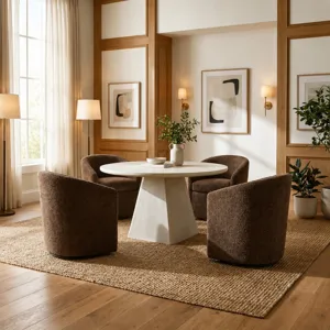 Round Cream Wooden Dining Table