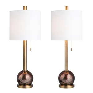 Bronze/gold Kingman Buffet Lamp With White Linen Drum Shade