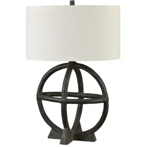 Black Resin Table Lamp With Oat Linen Oval Shade