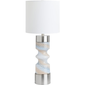 Glass Table Lamp With White Linen Shade