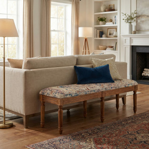 55.5 In. Multi-color Upholstered Accent Bench With Solid Wood Frame