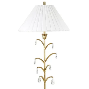 H Ornate Decorative Crystal Gold Floor Lamp W/ White Linen Specialty Shade