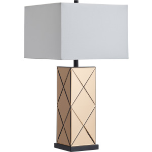 Bronze Glass Table Lamp With White Rectangular Shade