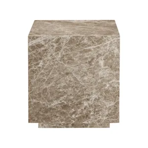 Beige Marble Square Accent End Table