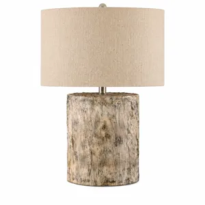 Rustic Gray Resin Table Lamp With Burlap Shade