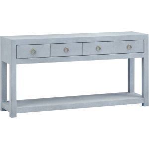 W Blue Wooden Four Drawer Accent Console Sofa Table With Shelf