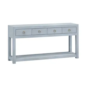 W Blue Wooden Four Drawer Accent Console Sofa Table With Shelf