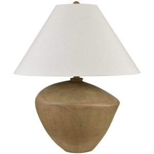 Oakheart Table Lamp, Ceramic Base In Brown With White Linen Tapered Drum Shade