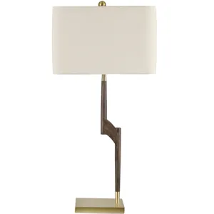 Brown Table Lamp With Brass Metal Base And Oat Linen Shade