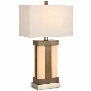 Brushed Gray Metal Table Lamp With Oat Linen Rectangular Shade